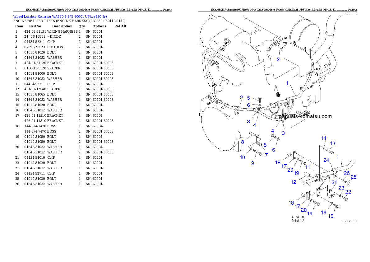 WA430-5 S/N 60001-UP Partsbook