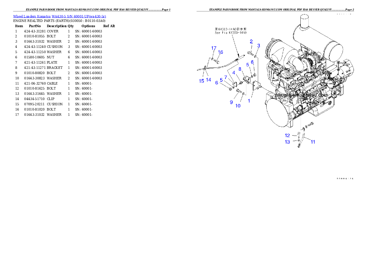 Protected: WA430-5 S/N 60001-UP Partsbook