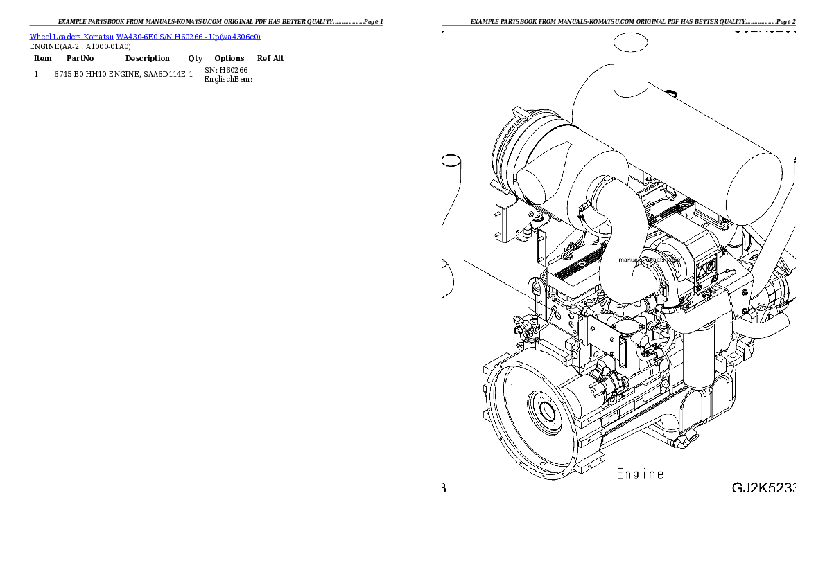 WA430-6E0 S/N H60266 - Up Partsbook