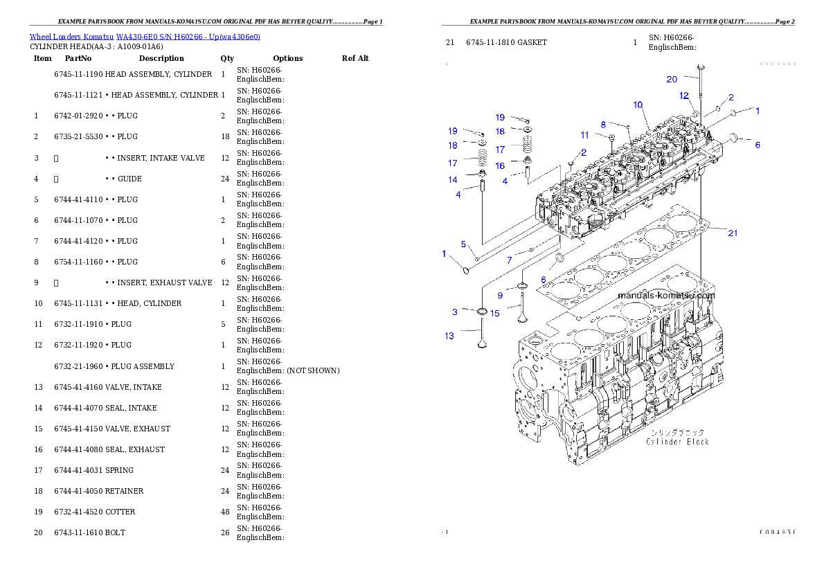 WA430-6E0 S/N H60266 - Up Partsbook