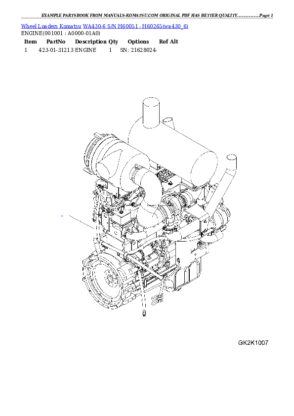 WA430-6 S/N H60051 - H60265 Partsbook