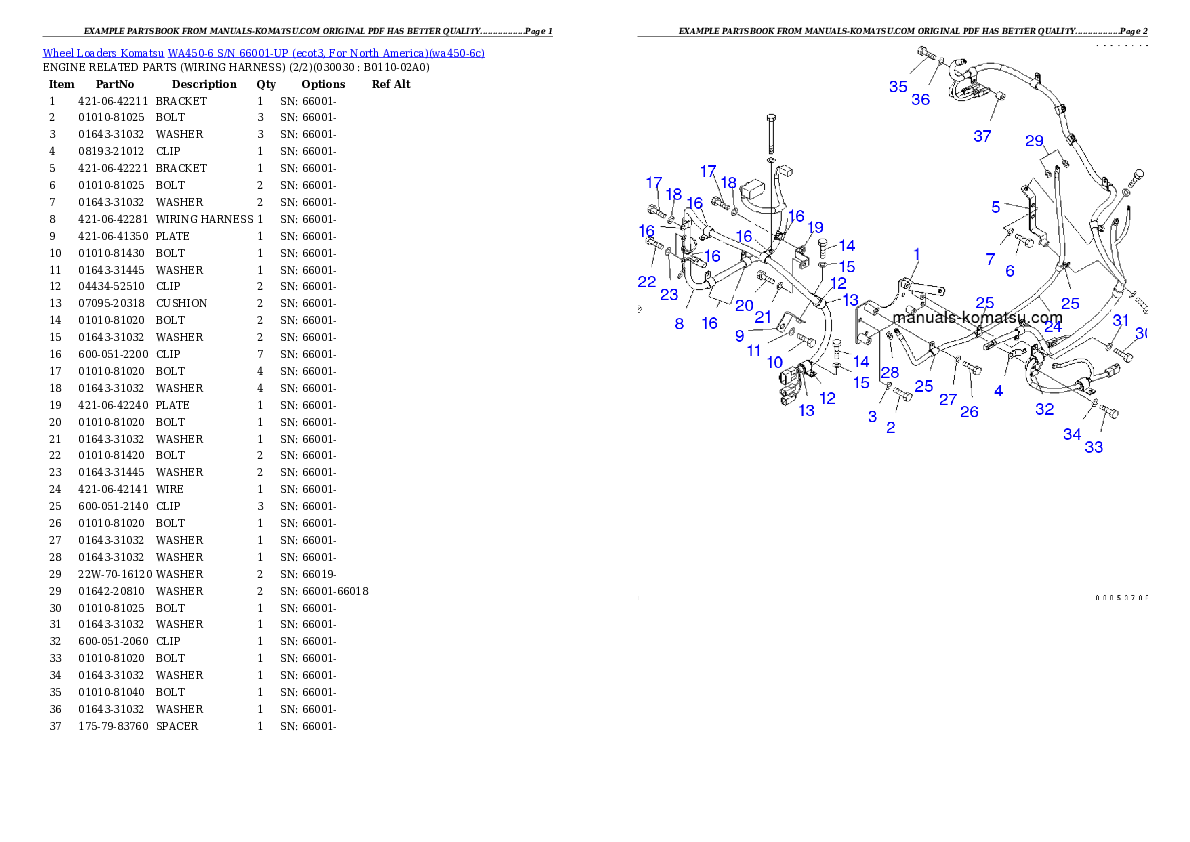 WA450-6 S/N 66001-UP (ecot3, For North America) Partsbook