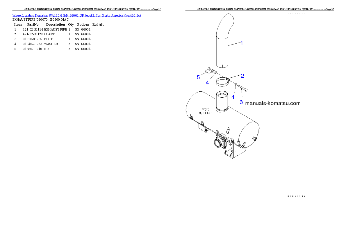 Protected: WA450-6 S/N 66001-UP (ecot3, For North America) Partsbook
