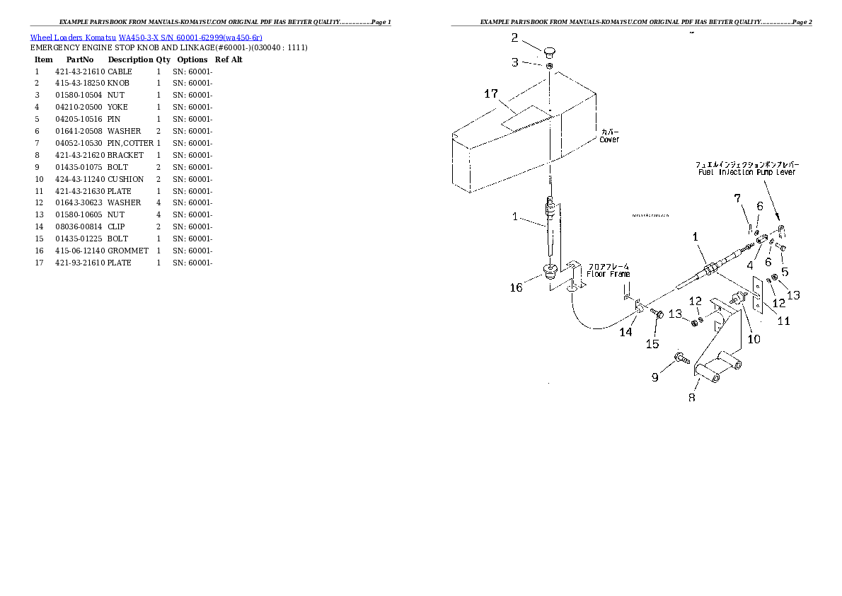 Protected: WA450-3-X S/N 60001-62999 Partsbook