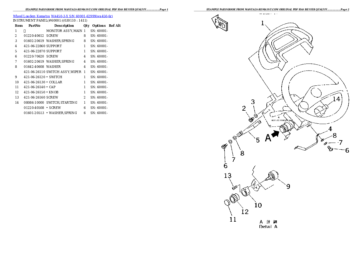 Protected: WA450-3-X S/N 60001-62999 Partsbook