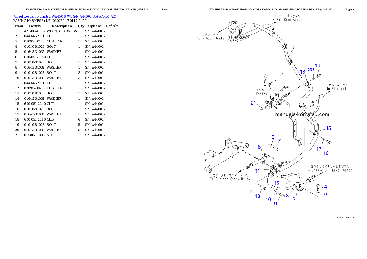 WA450-6-W1 S/N A44001-UP Partsbook