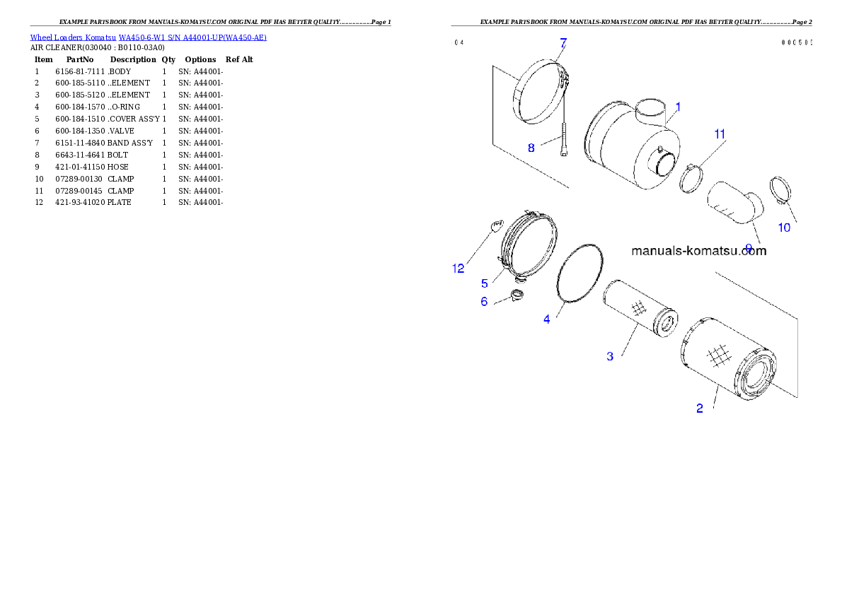 Protected: WA450-6-W1 S/N A44001-UP Partsbook