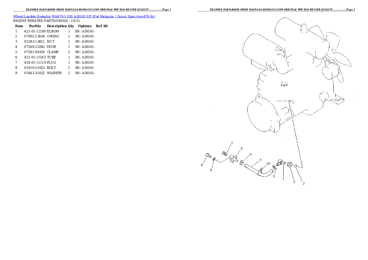 WA470-1 S/N A30501-UP (For Malaysia / Cassis Spec.) Partsbook