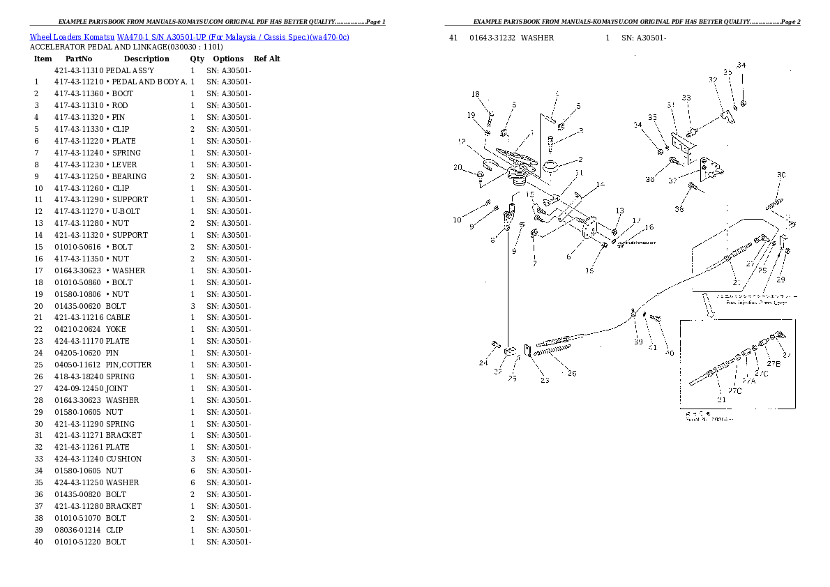 WA470-1 S/N A30501-UP (For Malaysia / Cassis Spec.) Partsbook