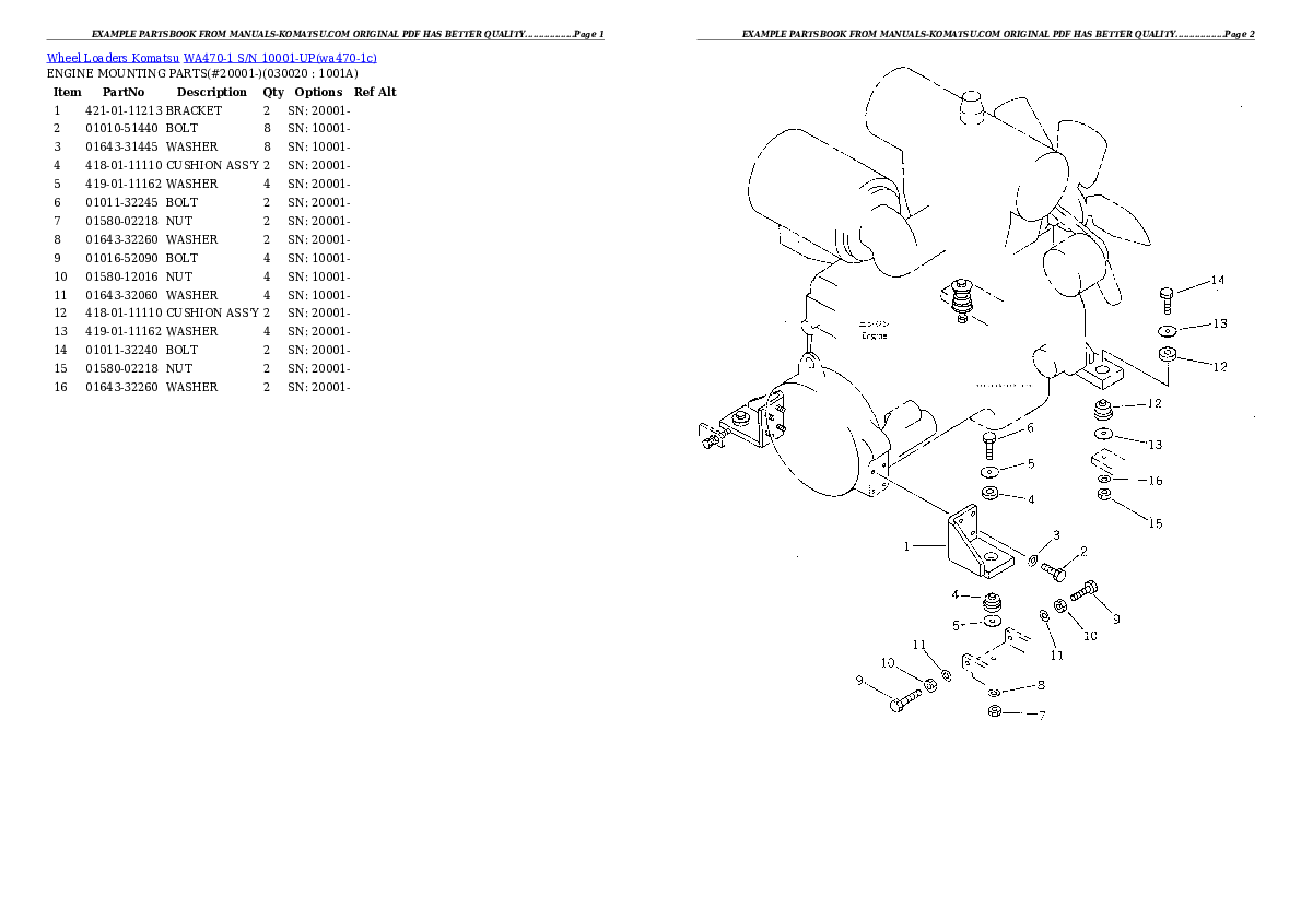 WA470-1 S/N 10001-UP Partsbook