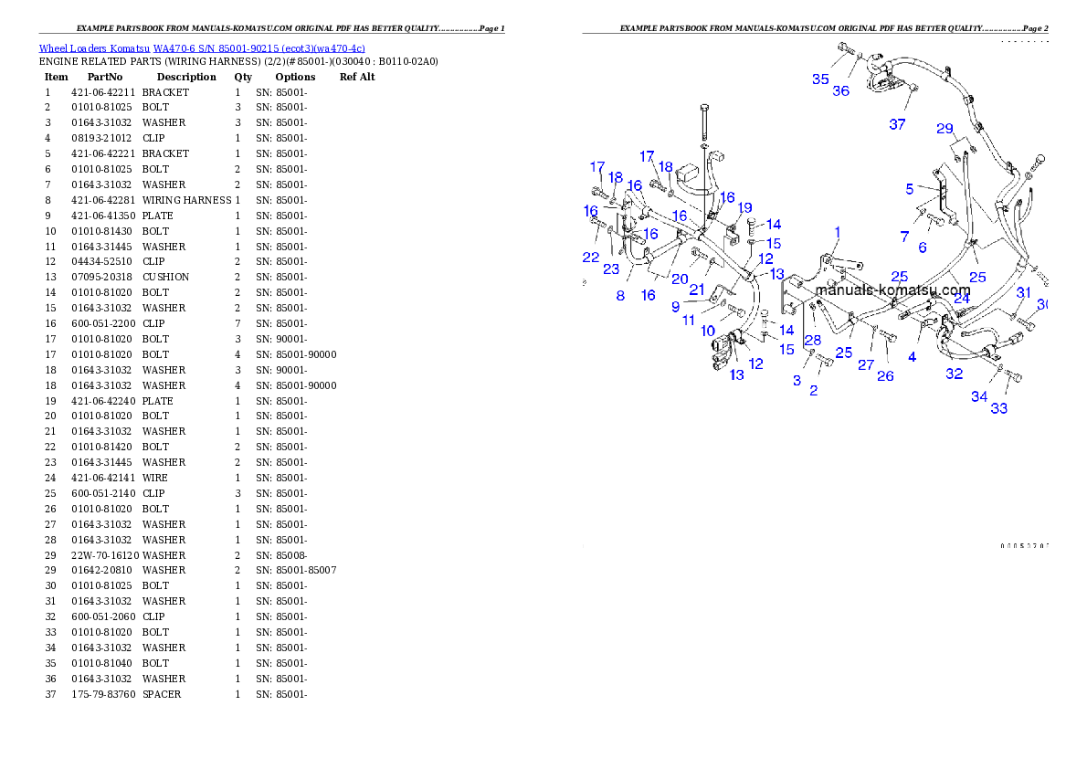 Protected: WA470-6 S/N 85001-90215 (ecot3) Partsbook