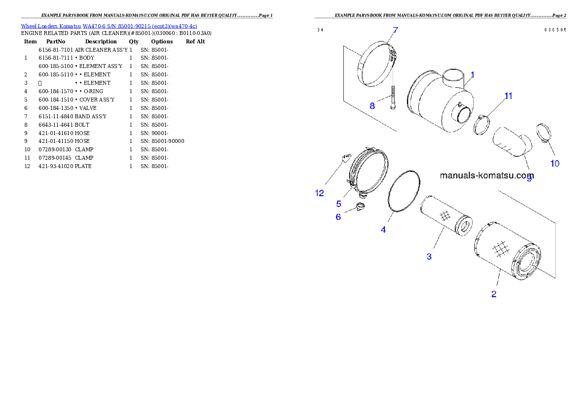 Protected: WA470-6 S/N 85001-90215 (ecot3) Partsbook