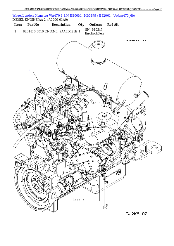 WA470-6 S/N H50051 - H50879 / H52001 - Up Partsbook