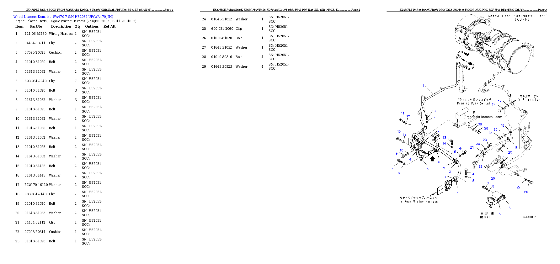 WA470-7 S/N H52051-UP Partsbook