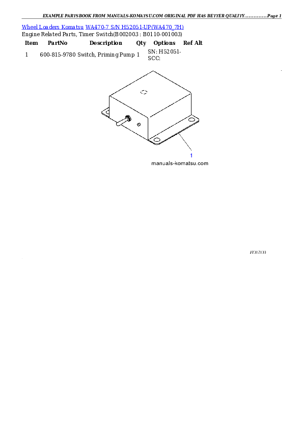 Protected: WA470-7 S/N H52051-UP Partsbook