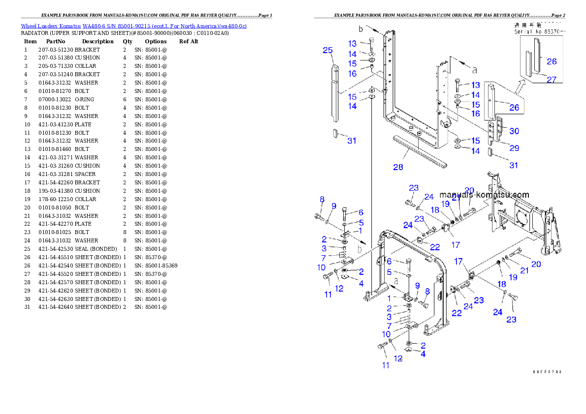 Protected: WA480-6 S/N 85001-90215 (ecot3, For North America) Partsbook