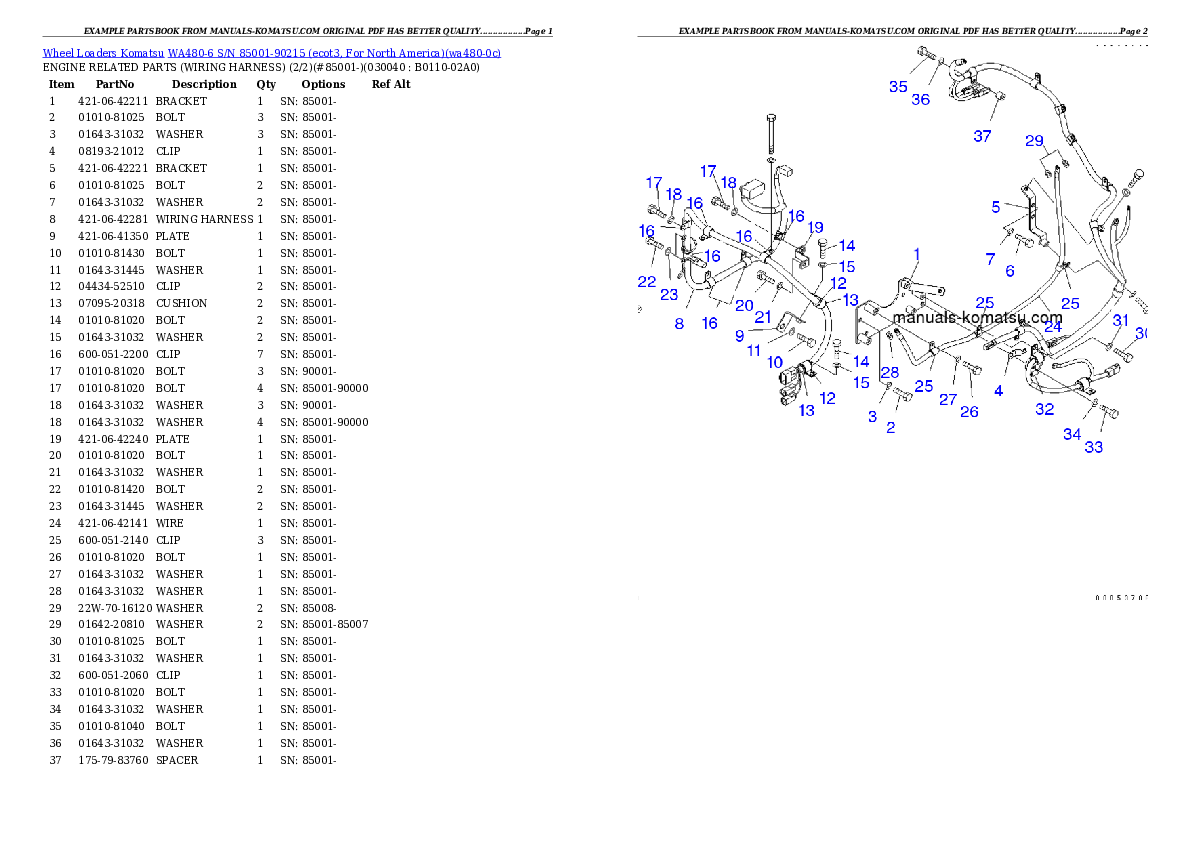 Protected: WA480-6 S/N 85001-90215 (ecot3, For North America) Partsbook