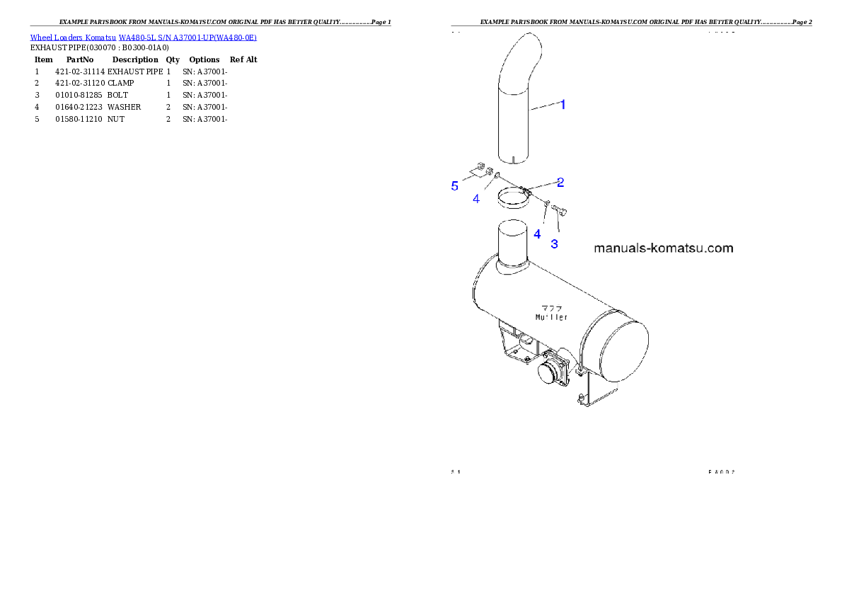 Protected: WA480-5L S/N A37001-UP Partsbook