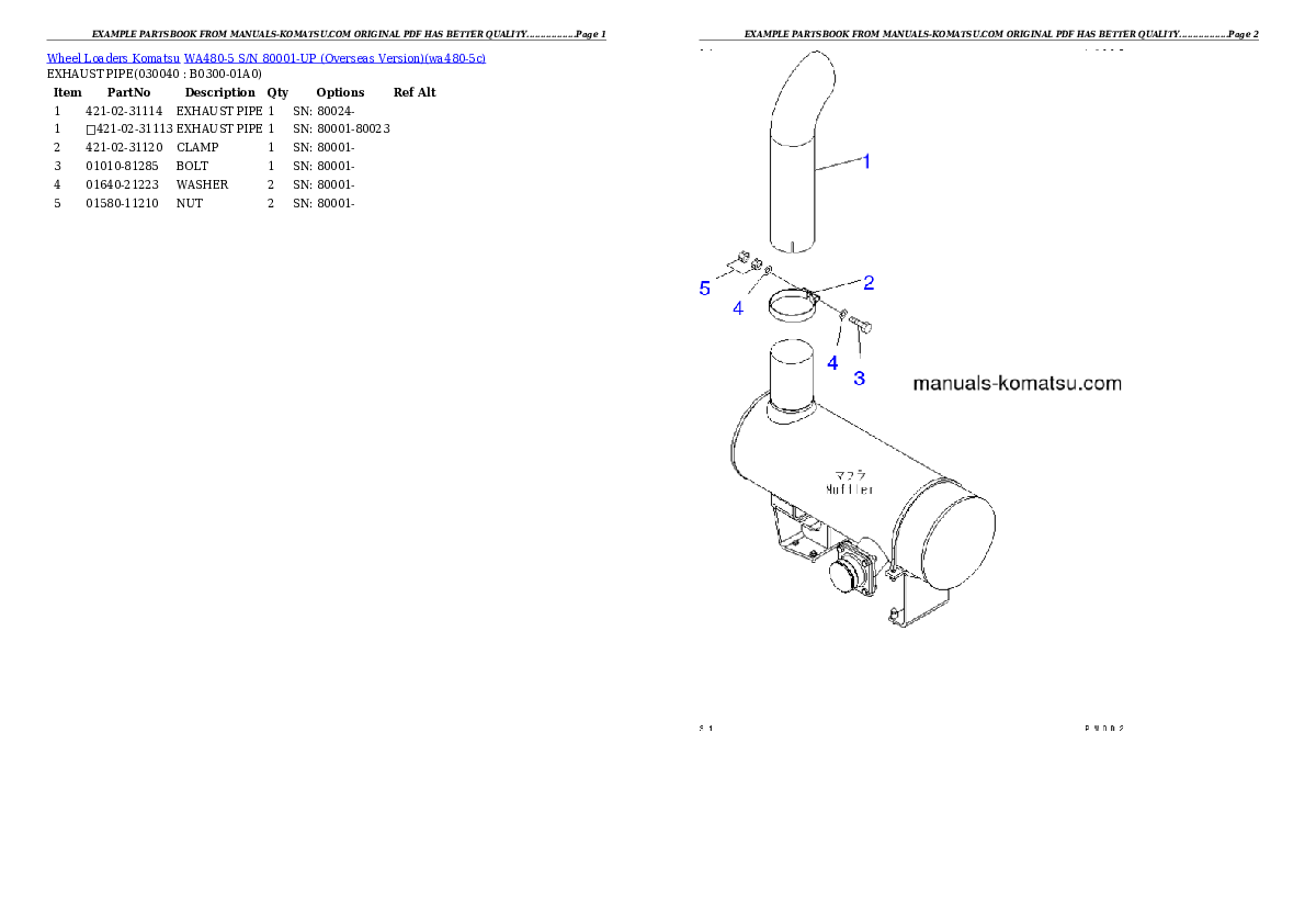 Protected: WA480-5 S/N H50051-UP Partsbook