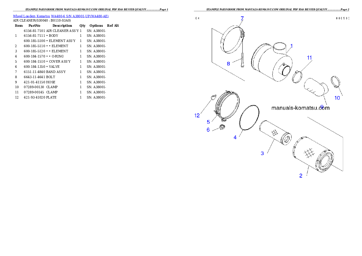 Protected: WA480-6 S/N A38001-UP Partsbook
