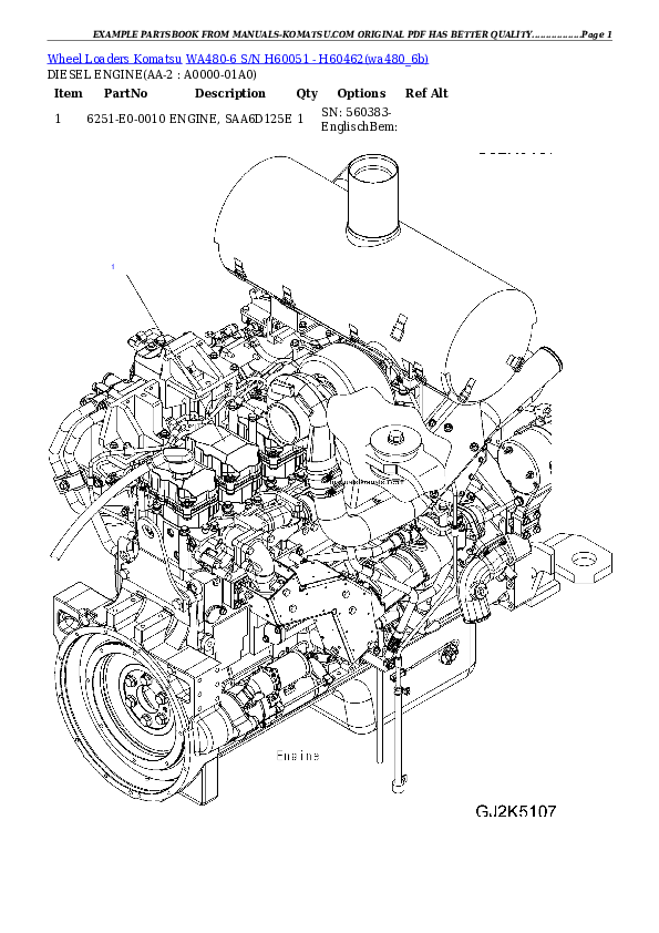 WA480-6 S/N H60051 - H60462 Partsbook