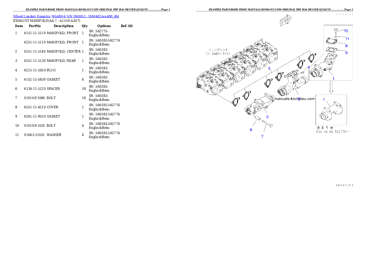 Protected: WA480-6 S/N H60051 – H60462 Partsbook