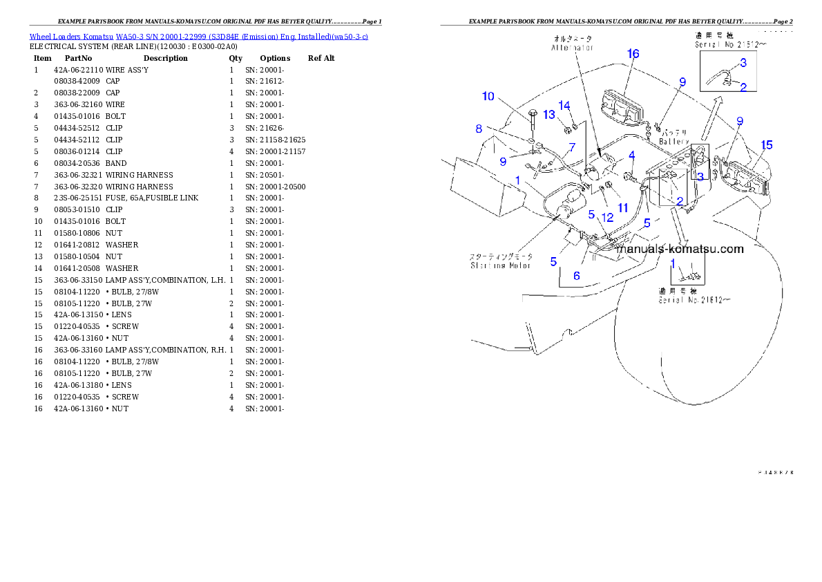 Protected: WA50-3 S/N 20001-22999 (S3D84E (Emission) Eng. Installed) Partsbook