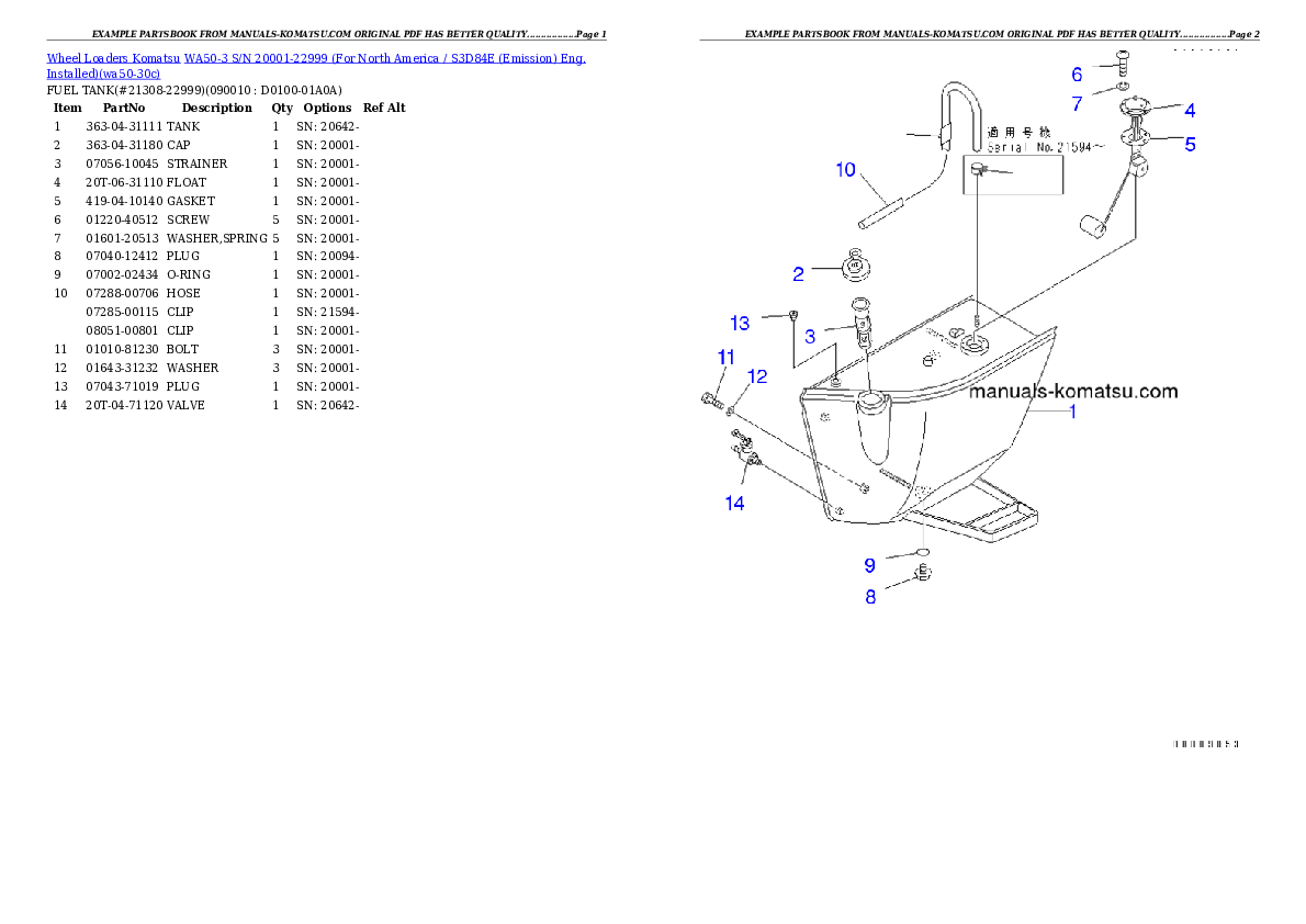 Protected: WA50-3 S/N 20001-22999 (For North America / S3D84E (Emission) Eng. Installed) Partsbook