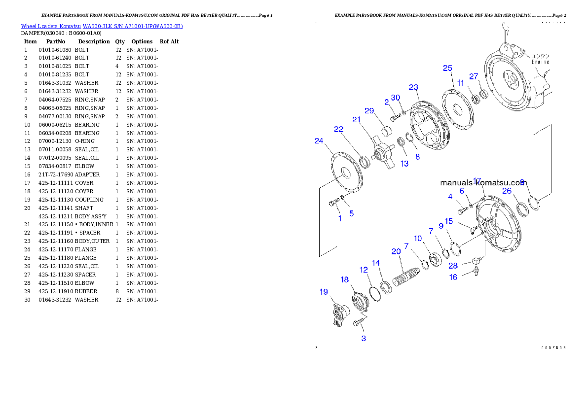 Protected: WA500-3LK S/N A71001-UP Partsbook