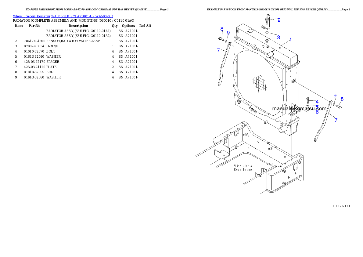 Protected: WA500-3LK S/N A71001-UP Partsbook
