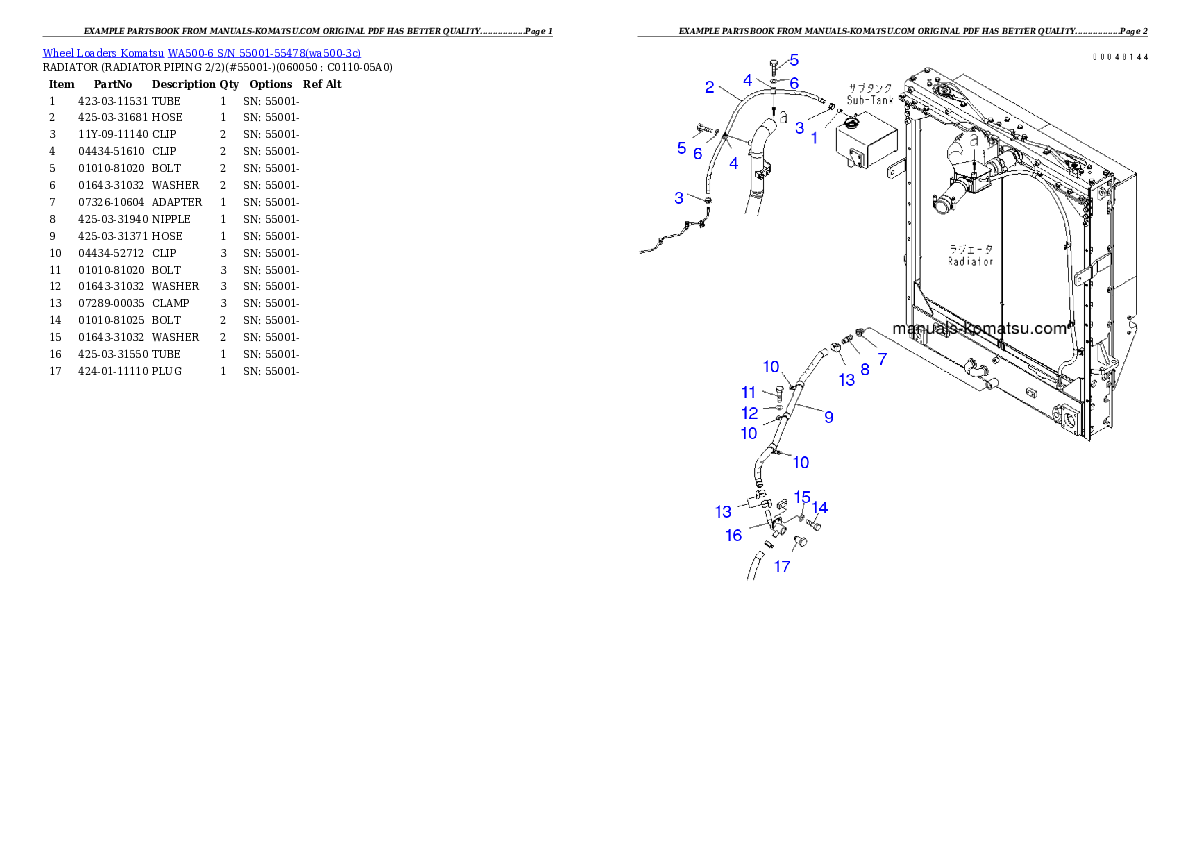 Protected: WA500-6 S/N 55001-55478 (ecot3, For EU) Partsbook