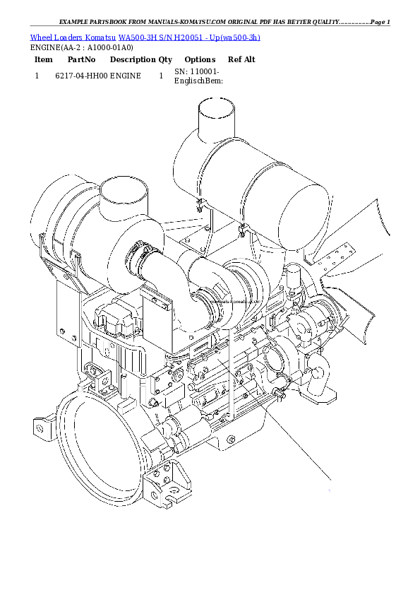 WA500-3H S/N H20051 - Up Partsbook