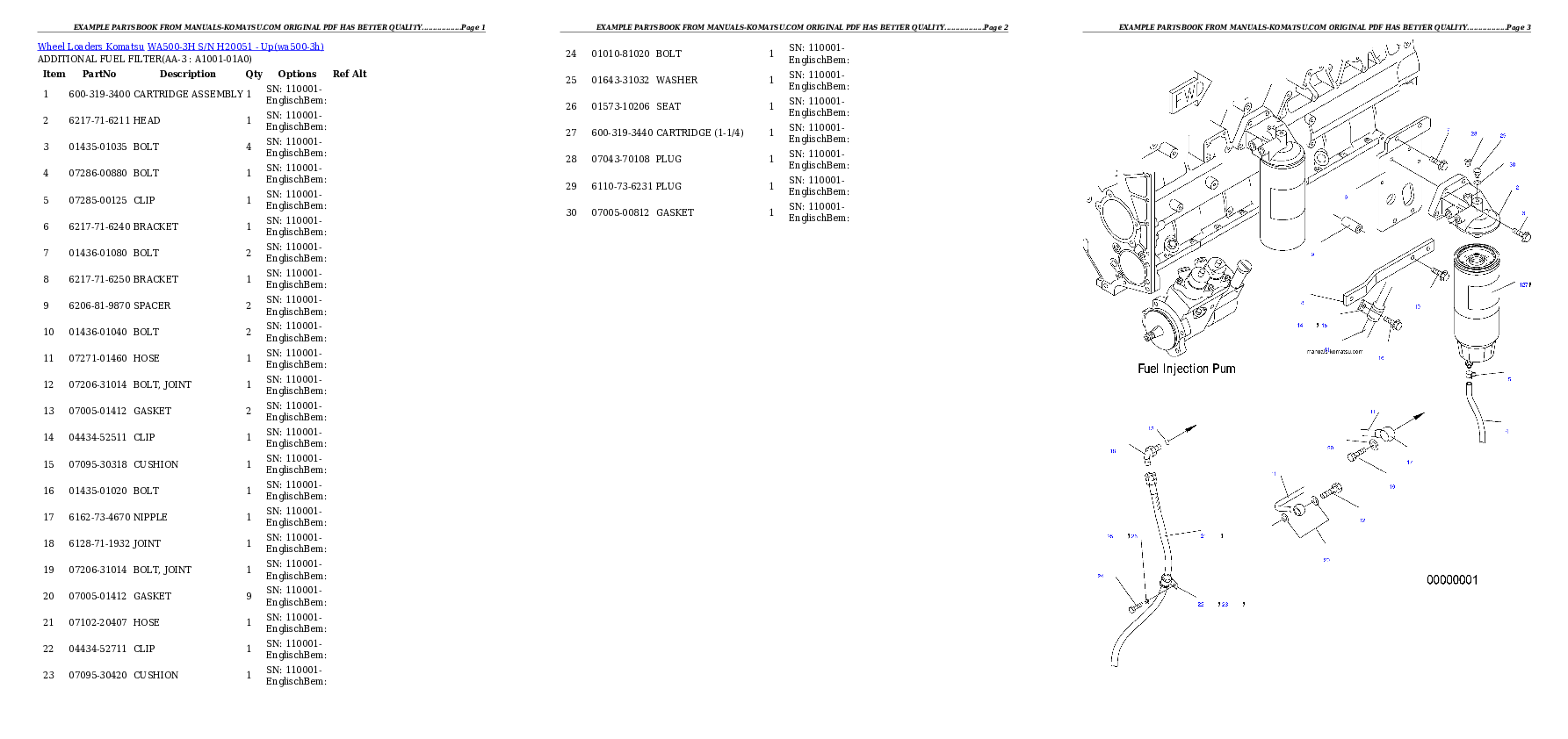WA500-3H S/N H20051 - Up Partsbook