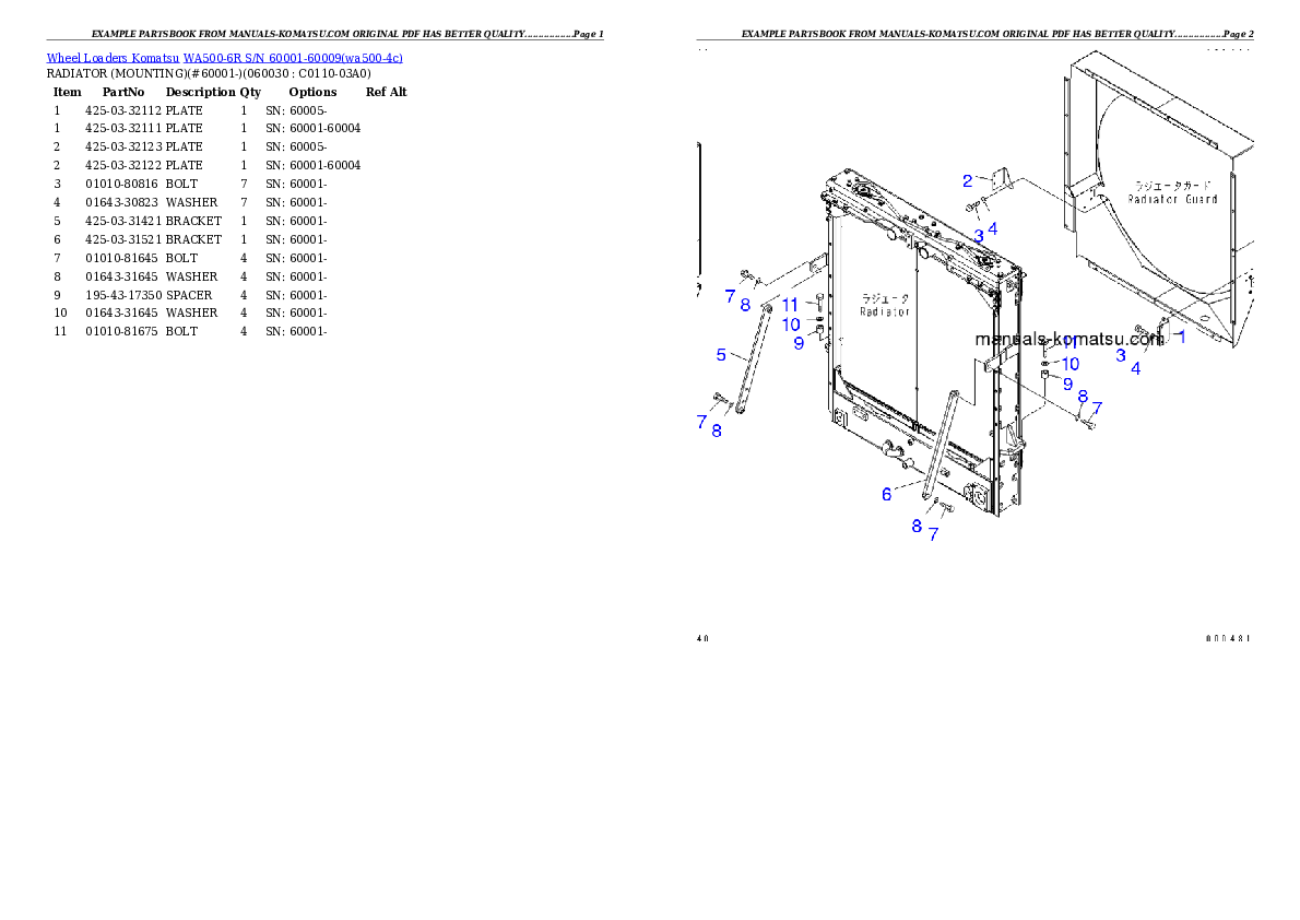 Protected: WA500-6R S/N 60001-60009 Partsbook