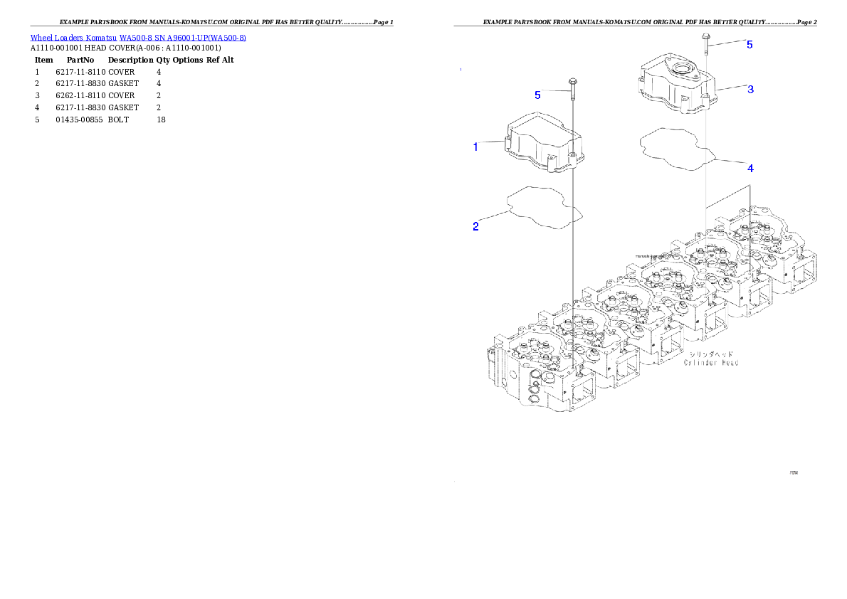 WA500-8 SN A96001-UP Partsbook