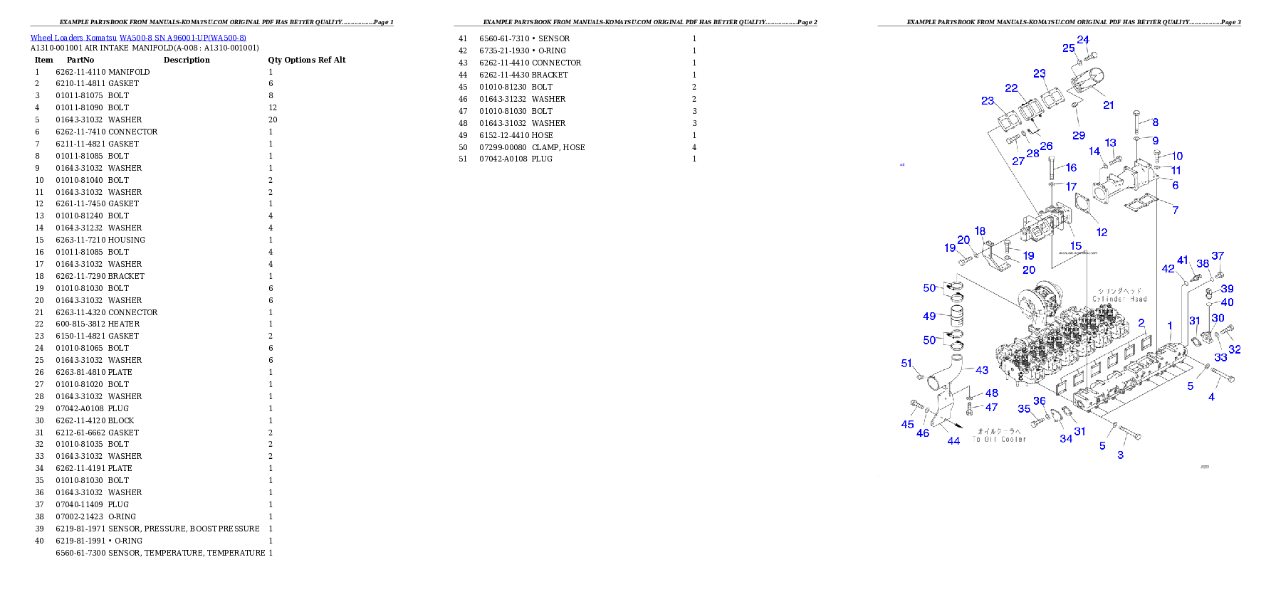 WA500-8 SN A96001-UP Partsbook