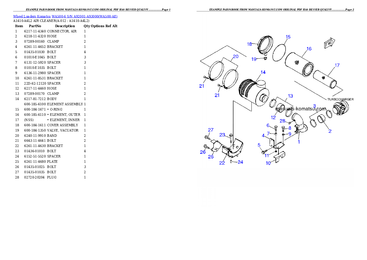 Protected: WA500-6  S/N A92001-A93000 Partsbook