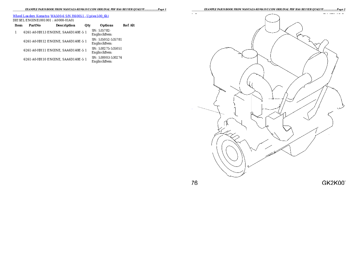 WA500-6 S/N H60051 - Up Partsbook