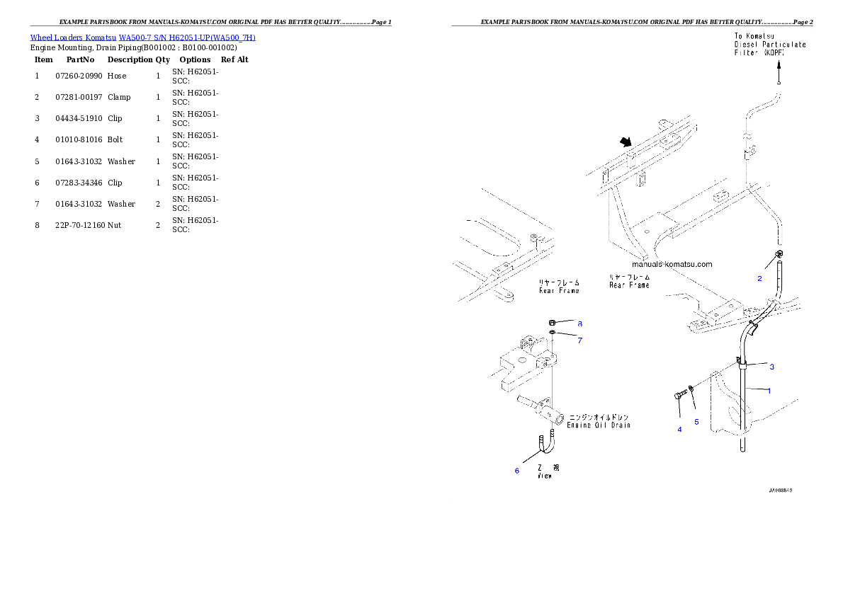 WA500-7 S/N H62051-UP Partsbook