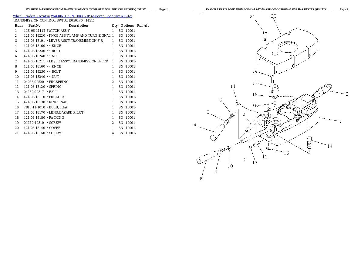 Protected: WA600-1H S/N 10001-UP (-50cent. Spec.) Partsbook