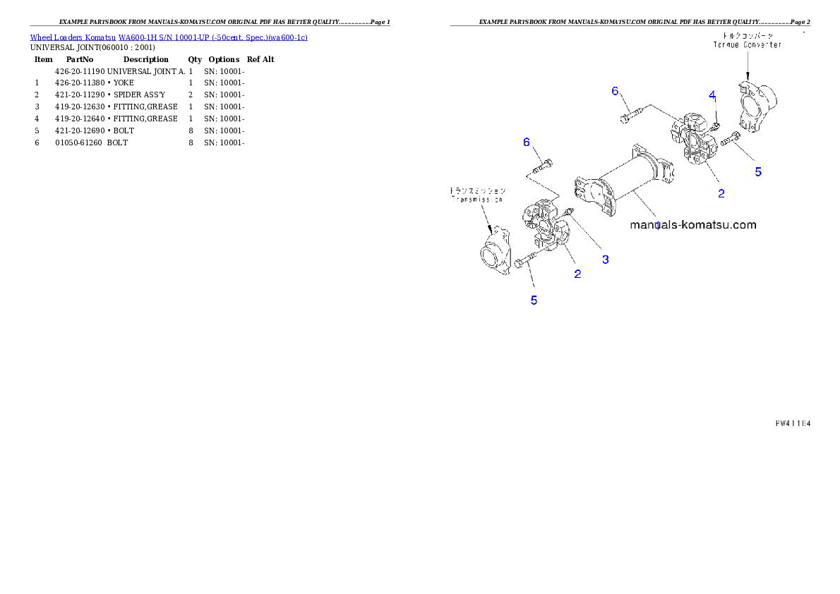 Protected: WA600-1H S/N 10001-UP (-50cent. Spec.) Partsbook