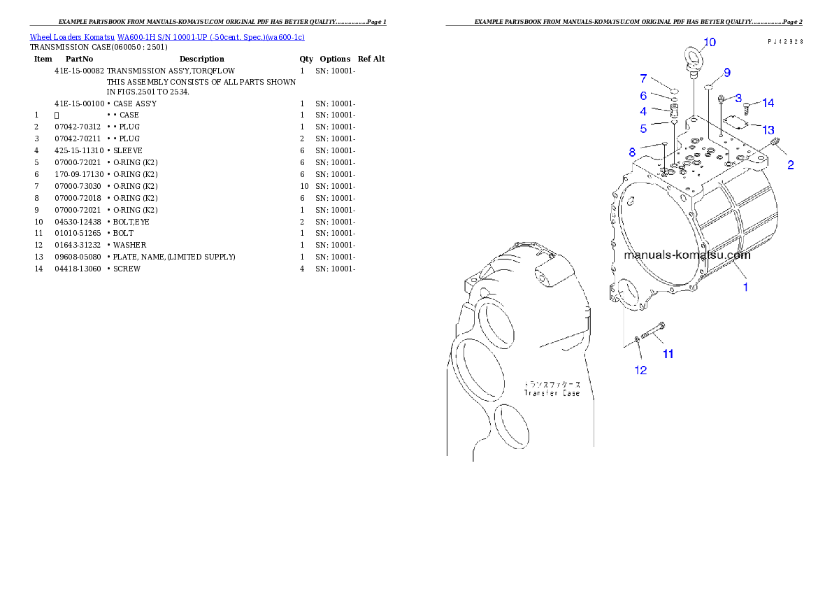 Protected: WA600-1H S/N 10001-UP (-50cent. Spec.) Partsbook