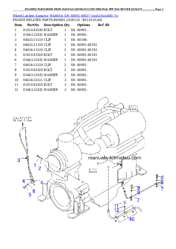 Protected: WA600-6 S/N 60001-60637 (ecot3) Partsbook