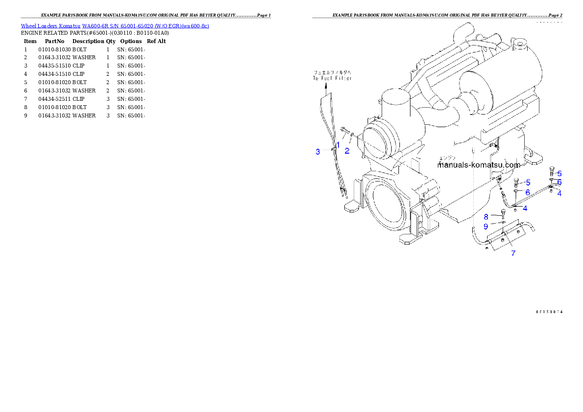 Protected: WA600-6R S/N 65001-65020 (W/O EGR) Partsbook