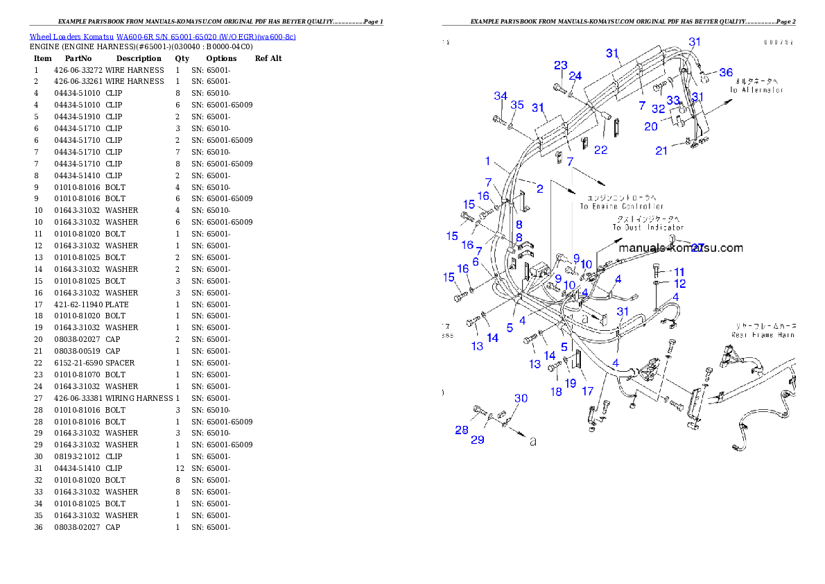Protected: WA600-6R S/N 65001-65020 (W/O EGR) Partsbook