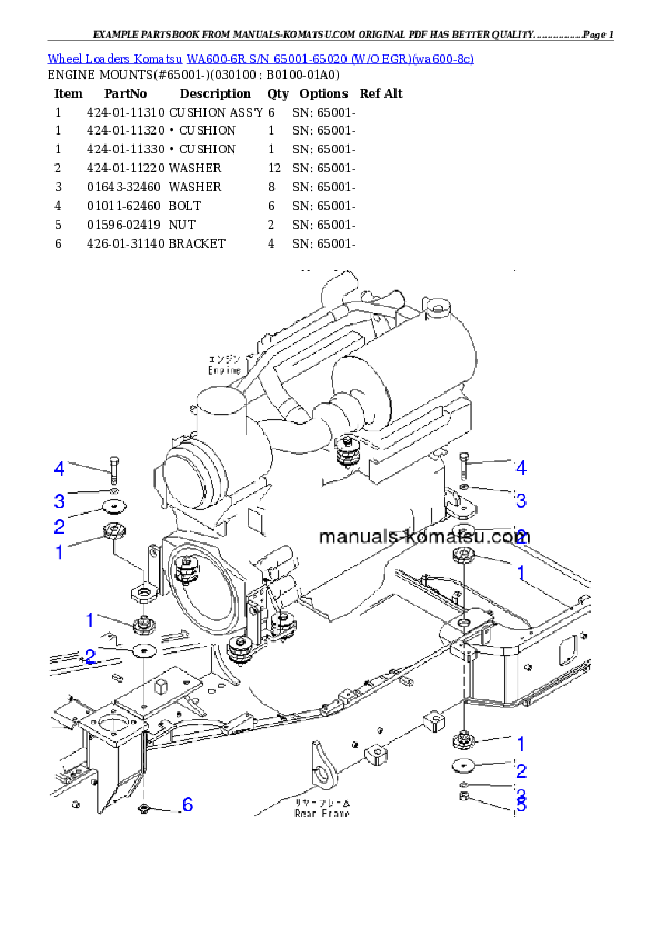 Protected: WA600-6R S/N 65001-65020 (W/O EGR) Partsbook