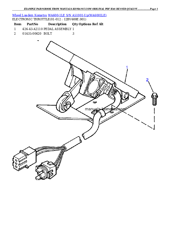 Protected: WA600-1LE S/N A51001-Up Partsbook