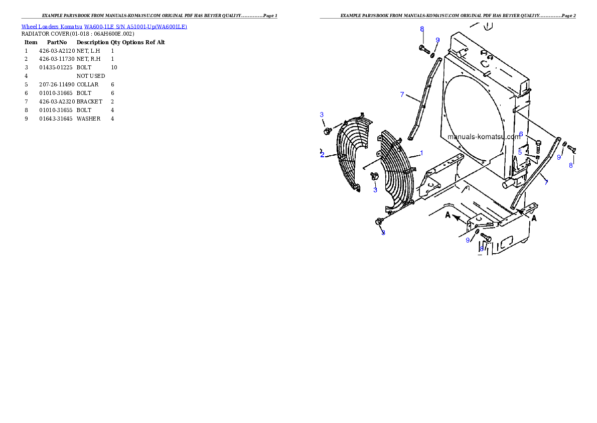 Protected: WA600-1LE S/N A51001-Up Partsbook