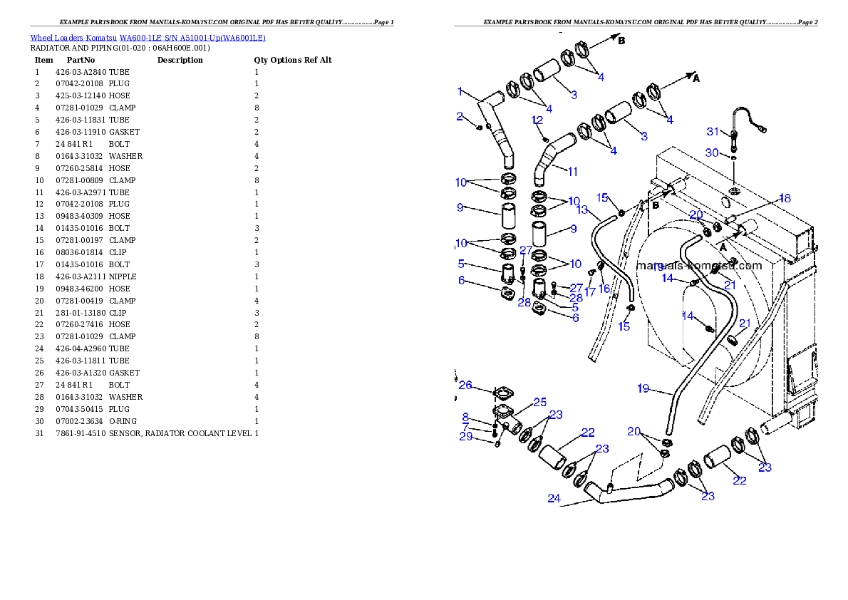 Protected: WA600-1LE S/N A51001-Up Partsbook