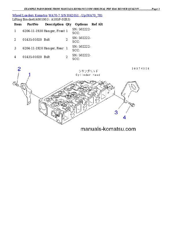 WA70-7 S/N H62051 - Up Partsbook